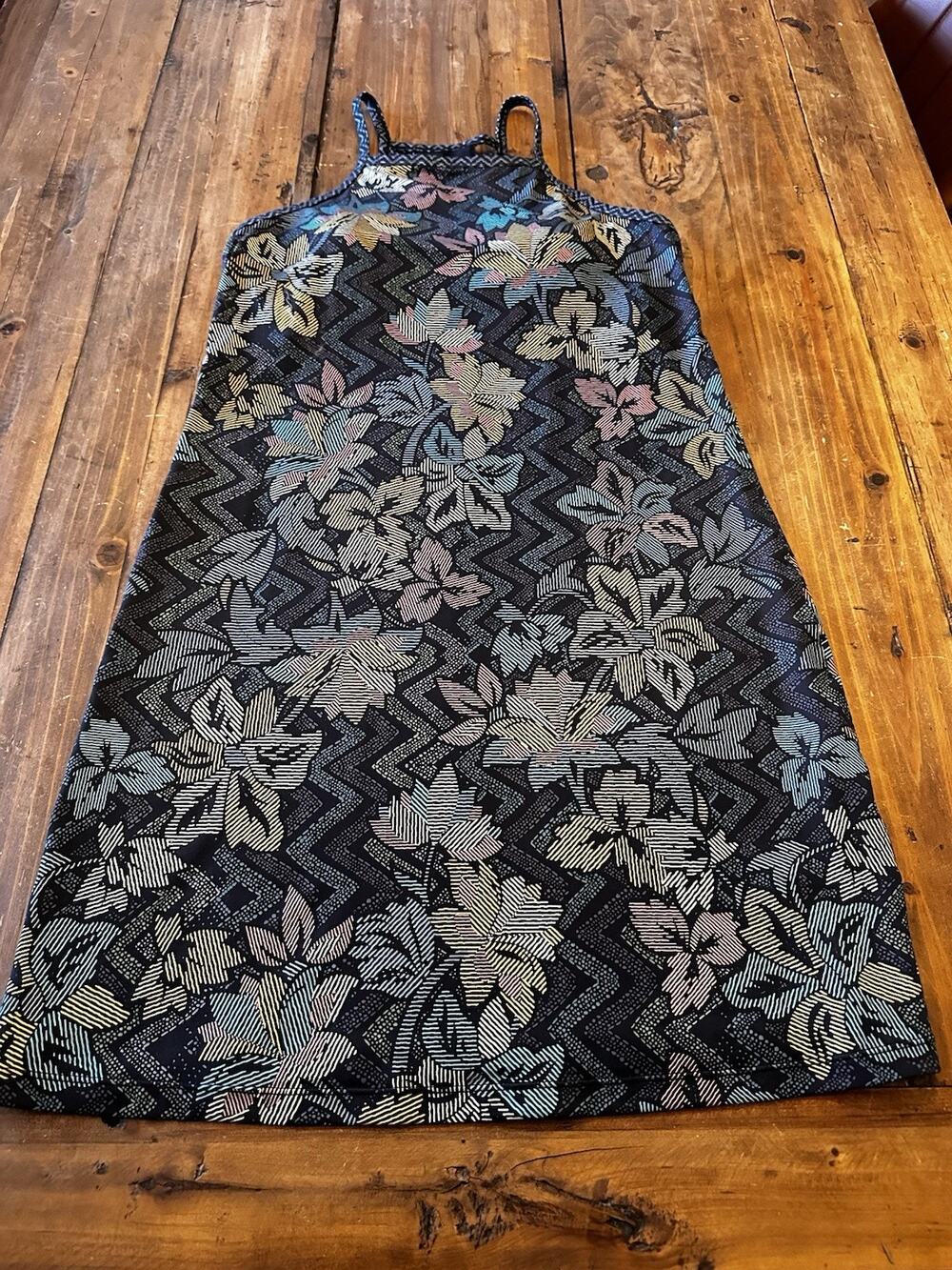 prAna Ardor Dress Black Horchata Athletic Halter Strappy Back Size Medium Floral